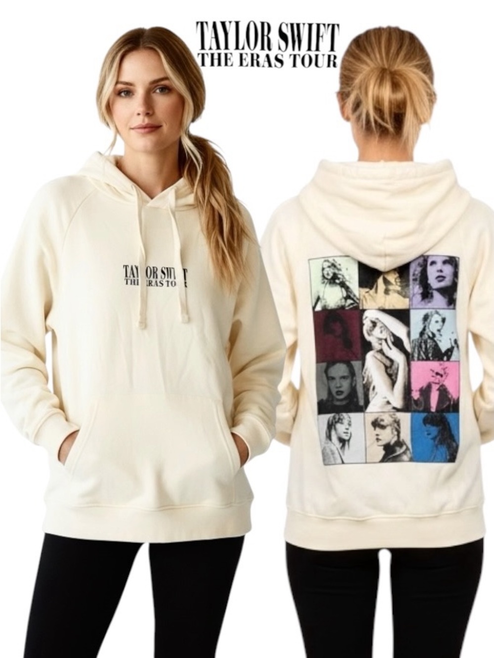 Taylor Swift The Eras Tour Hoodie Cream Pullover Sweatshirt Sz S